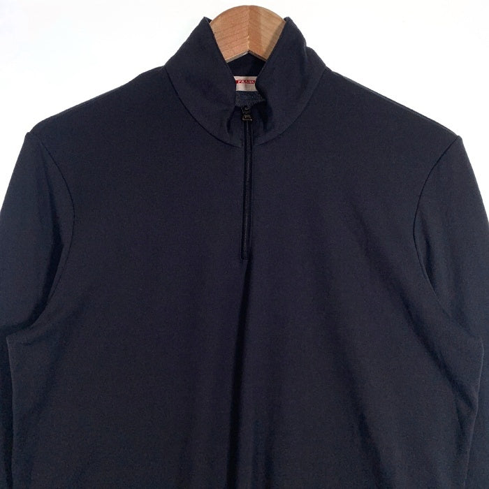 PRADA SPORT プラダスポーツ ハーフジップ スタンドカラー プルオーバートップ 長袖 ブラック ポリエステル ラバーパッチ SJJ80 Size M 福生店