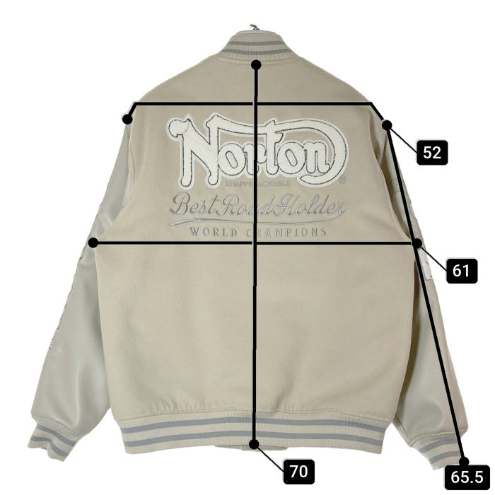 Norton ノートン 243N1707 ワッペン 刺繡 スタジャン ジャケット 袖フェイクレザー オフホワイト SizeXL 瑞穂店