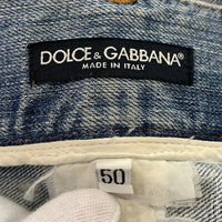 DOLCE&GABBANA ドルチェアンドガッバーナ ミッキーマウスプリント テーパードデニムパンツ インディゴ USED/ダメージ加工 Size 50 福生店