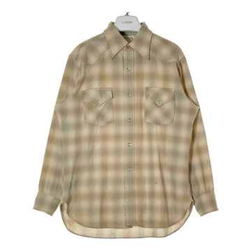 PENDLETON ペンドルトン 80's 白タグ ウール オンブレチェック ウエスタンシャツ ブラウン×ベージュ sizeL 瑞穂店