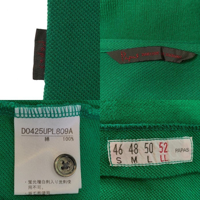 Papas パパス ポロシャツ グリーン 鹿の子 GOLF 袖ワッペン Size LL (52) 福生店