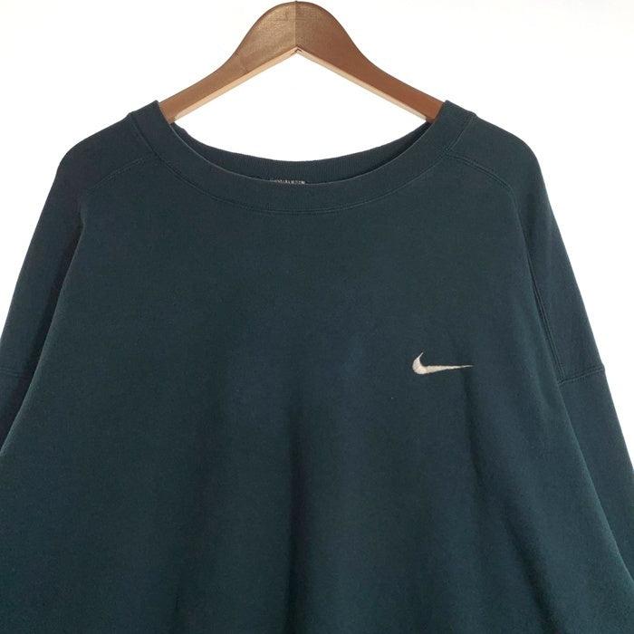90's NIKE ナイキ クルーネック スウェットトレーナーワンポイント ロゴ刺繡 白タグ グリーン Size XXL 福生店