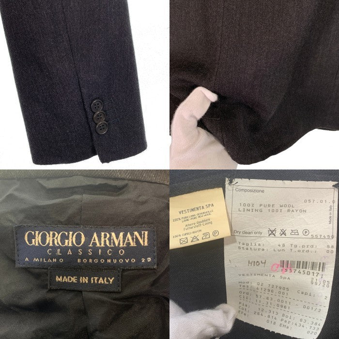 GIORGIO ARMANI ジョルジオアルマーニ CLASSICO ウール 3B テーラードジャケット グレー Size 48 福生店
