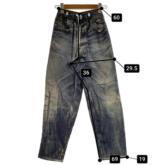 US アス Fake Vintage Denim Easy Pants フェイクヴィンテージデニム イージーパンツ 転写プリント インディゴ Size F 福生店