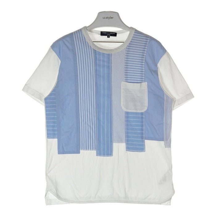 COMME des GARCONS HOMME コムデギャルソンオム HS-T004 AD2016 ストライプ シャツ生地 切り替え Tシャツ カットソー ブルー sizeS 瑞穂店