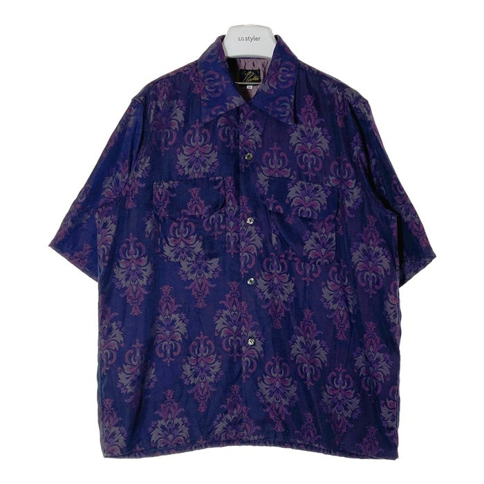 Needles ニードルズ S/S Classic Shirt-CU/R/S ORNAMENT Jq オープンカラーシャツ ジャカード 半袖 ネイビー パープル MR131 Size M 瑞穂店