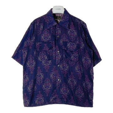 Needles ニードルズ S/S Classic Shirt-CU/R/S ORNAMENT Jq オープンカラーシャツ ジャカード 半袖 ネイビー パープル MR131 Size M 瑞穂店