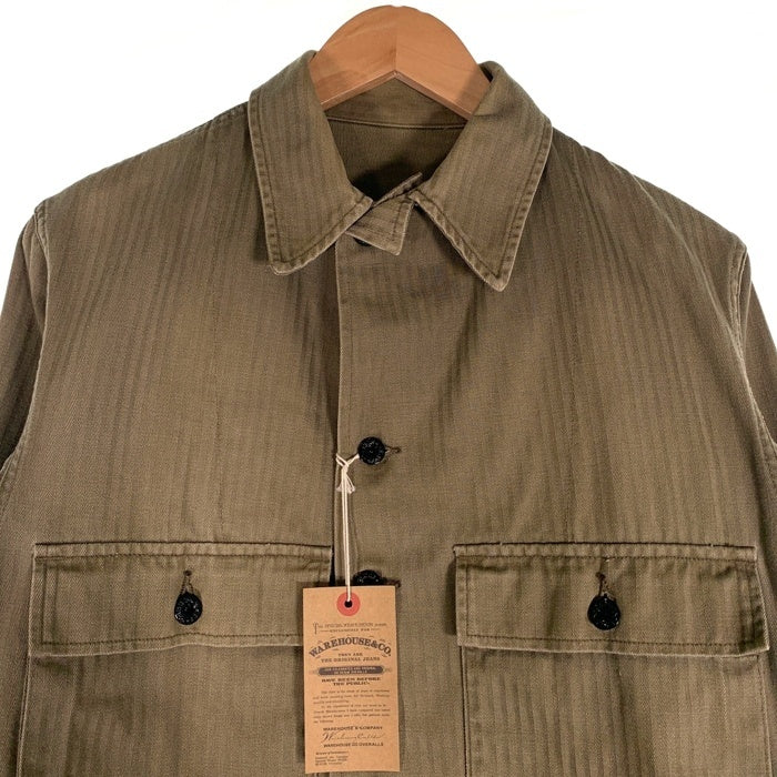 WAREHOUSE ウエアハウス USN 2143 U.S.N. HERRINGBONE UTILITY JACKET ヘリンボーン ユーティリティジャケット トラッカー オリーブ Size 36 福生店