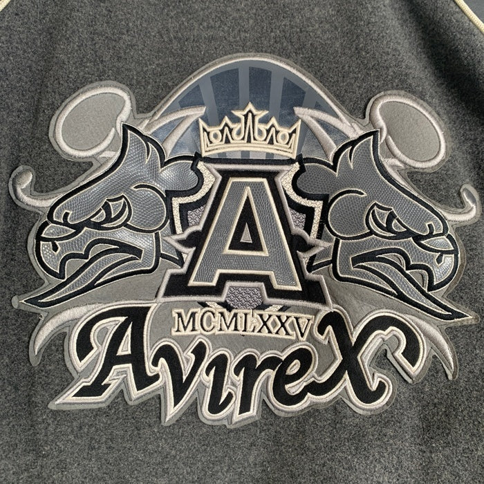 AVIREX アヴィレックス ウール レザー 羊毛 クラウン ロゴ スタジアム ジャケット スタジャン グレー Size 3XL 福生店