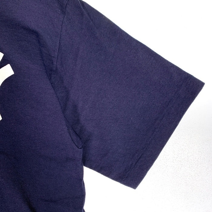 90's majestic マジェスティック Newyork Yankees ニューヨーク ヤンキース 半袖 チームロゴ プリント Tシャツ ネイビー USA製 Size L 福生店
