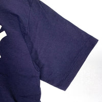 90's majestic マジェスティック Newyork Yankees ニューヨーク ヤンキース 半袖 チームロゴ プリント Tシャツ ネイビー USA製 Size L 福生店