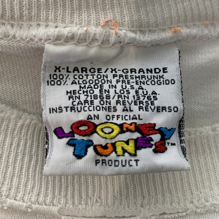 90's LOONEY TUNES ルーニー・テューンズ MONSTER SLAM プリントTシャツ タズマニアンデビル 袖裾ダブル ホワイト 1996コピーライト Size XL 福生店