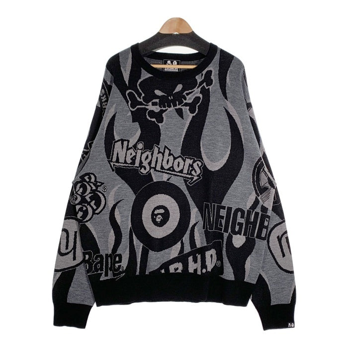 A BATHING APE アベイシングエイプ NEIGHBORHOOD ネイバーフッド クルーネック ウールセーター ブラック 001KNJ231901C Size 2XL 福生店