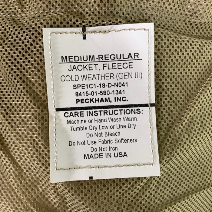 U.S.ARMY 米軍 ESWCS Gen3 Polartec Fleece Jacket ポーラーテックフリースジャケット コヨーテ PECKHAM Size M-R 福生店