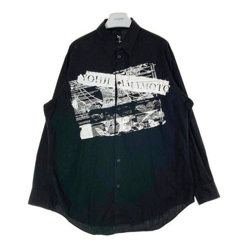 Yohji Yamamoto ヨウジヤマモト GT-B19-020 GroundY グラウンドワイ Basic Shirt English Newspaper x Antique Flower PatternA プリント シャツ ブラック size3 瑞穂店