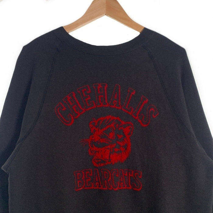 WAREHOUSE ウエアハウス Lot409 CHEHALIS BEARCATS ラグランスリーブ クルーネックスウェットトレーナー ブラック フロッキープリント Size 42 福生店