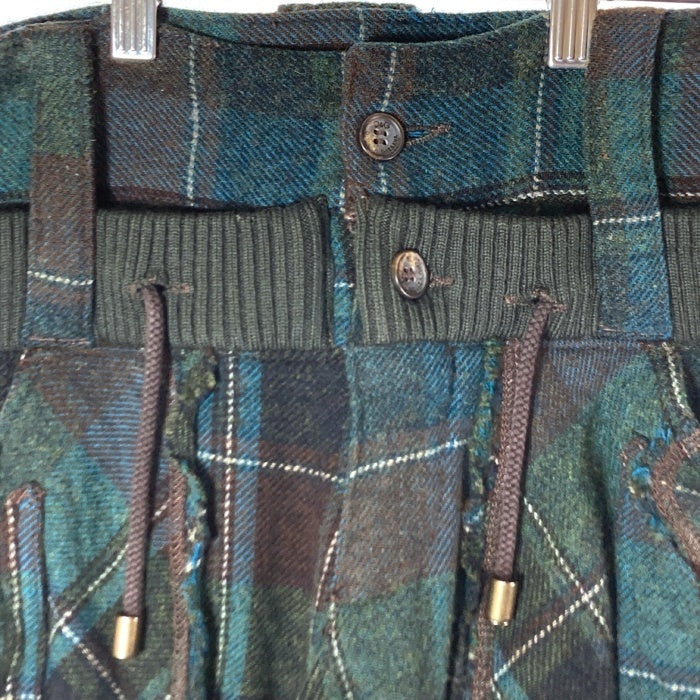 DOLCE&GABBANA ドルチェアンドガッバーナ ダブルウエスト チェック ウール パラシュート カーゴ ボンテージパンツ グリーン size46 瑞穂店