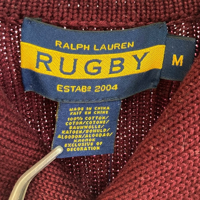 RALPHLAUREN RUGBY ラルフローレン ラグビー パッチ付き パチポケ ショールカラー コットンニット レタードセーター バーガンディー sizeM 瑞穂店