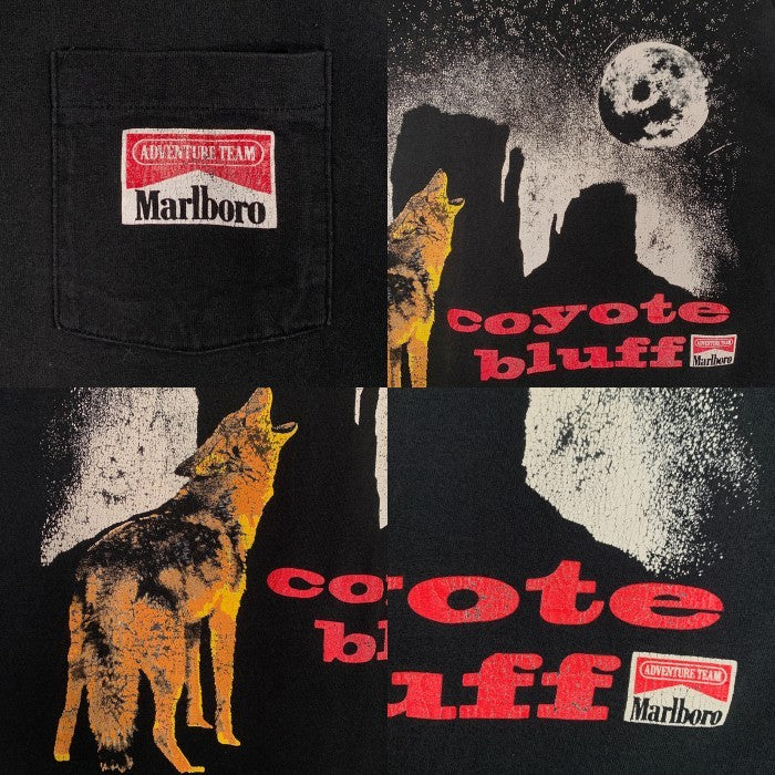 90's Marlboro マルボロ coyote bluff コヨーテ バックプリント ポケットTシャツ ブラック フルーツ Size XL 福生店