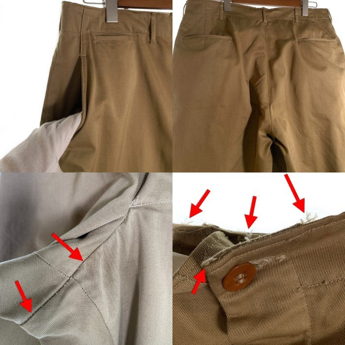 40~50's U.S.ARMY ミリタリーチノトラウザーパンツ カーキ 尿素ボタン サイド脇割り 細ベルトループ Size 38×33 福生店