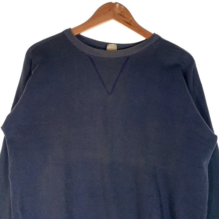 40-50's BRENT 前V フリーダムスリーブ クルーネックスウェットトレーナー ネイビー 貼り付けガゼット Size M 相当 福生店