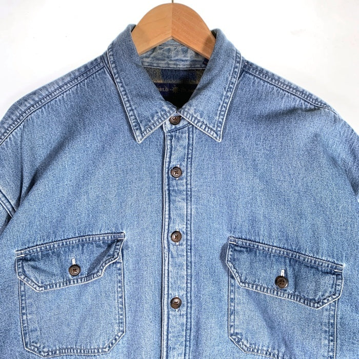 WORLD ISLAND ワールドアイランド 裏地ブランケット 裏地キルティング 長袖 デニム シャツ ライトブルー Size XL 福生店