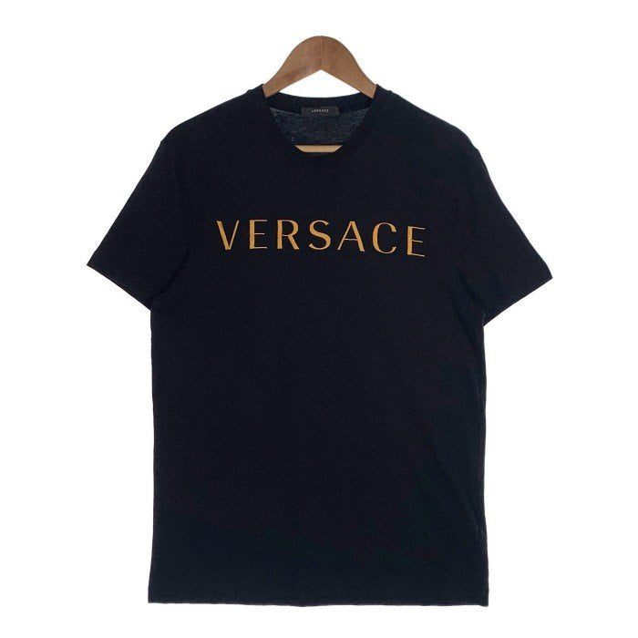 VERSACE ヴェルサーチ ロゴ刺繡 コットン Tシャツ ブラック A87021S Size L 福生店