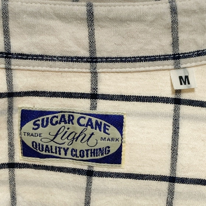 SUGAR CANE シュガーケーン SC36544 リネン混 ウィンドウペーン 七分丈 シャツ オフホワイト×ブラック ボタン付き sizeM 瑞穂店