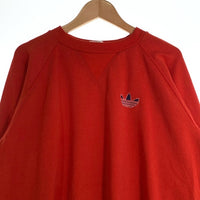 80's adidas アディダス 前V ラグランスリーブ クルーネックスウェットトレーナー レッド Size M-L 相当 福生店
