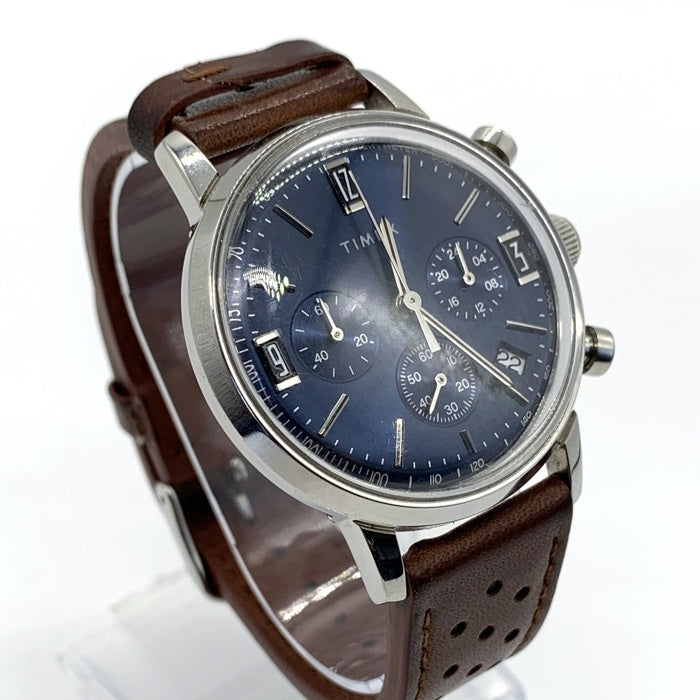 TIMEX タイメックス メンズ マーリン クロノグラフ ウォッチ 腕時計 ブルー文字盤 ブラウンレザーベルト TW2W10200 福生店