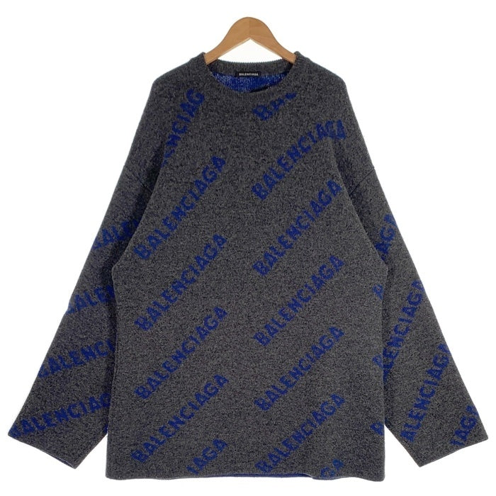 BALENCIAGA バレンシアガ 20AW ALL OVER LOGO CREWNECK クルーネック ニット セーター グレー 623283 T1567 Size M 福生店