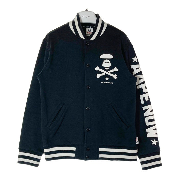 AAPE エーエイプ ASW3035 前後プリント 袖ロゴ スウェットスタジャン ブラック sizeL 瑞穂店