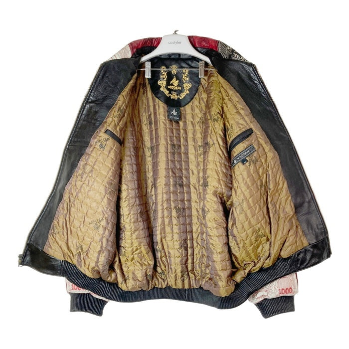 AL WISSAM アルウィッサム MONEY PATCHWORK LEATHER JACKET 世界紙幣 レザー パッチワーク レザージャケット ブラック size52 瑞穂店