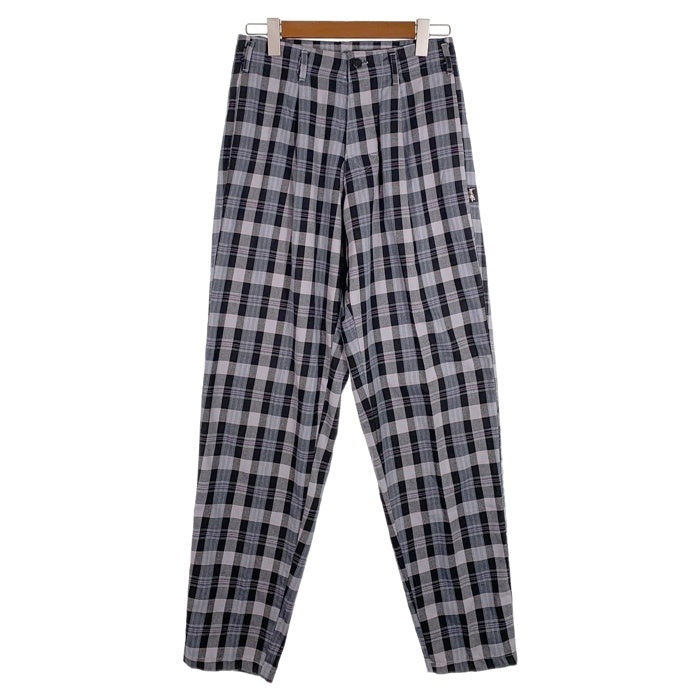 80's STUSSY ステューシー コットン チェック柄 1タック ロングパンツ グレー ブラック USA製 黒タグ Size 29 福生店
