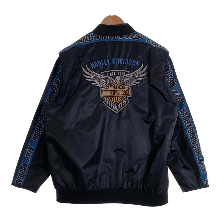 Harley-Davidson ハーレーダビッドソン 115周年記念 ナイロン レーシングジャケット サイドライン ブラック Size L 福生店