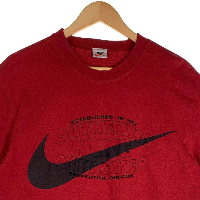 90's NIKE ナイキ スウッシュプリント 刺繡 Tシャツ 袖裾シングル 韓国流通 レッド やや厚手 Size 105 (XL相当) 福生店