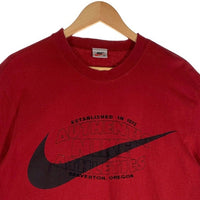 90's NIKE ナイキ スウッシュプリント 刺繡 Tシャツ 袖裾シングル 韓国流通 レッド やや厚手 Size 105 (XL相当) 福生店