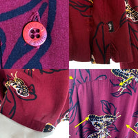 STUSSY ステューシー レーヨン オープンカラーロングスリーブシャツ バタフライプリント ボルドー Size M 福生店