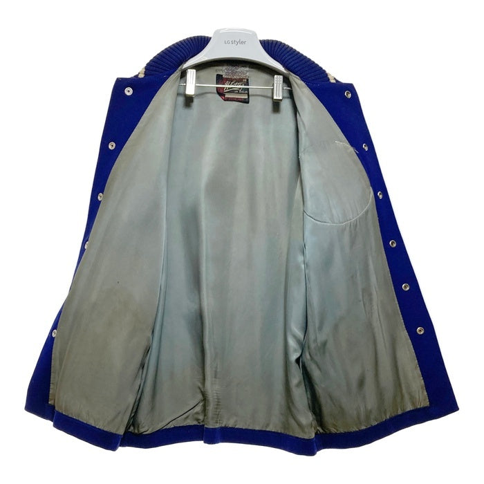 60's WHITING ホワイティング 袖レザー ウール スタジャン ロング ネイビー グレー Size 38 瑞穂店