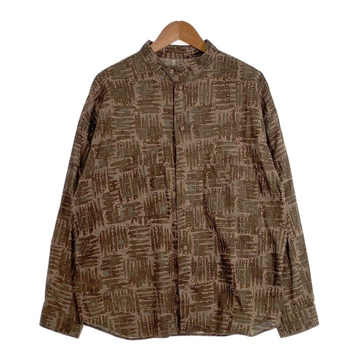TENDERLOIN テンダーロイン スタンドカラー 総柄プリントシャツ ブラウン コットン Size M 福生店