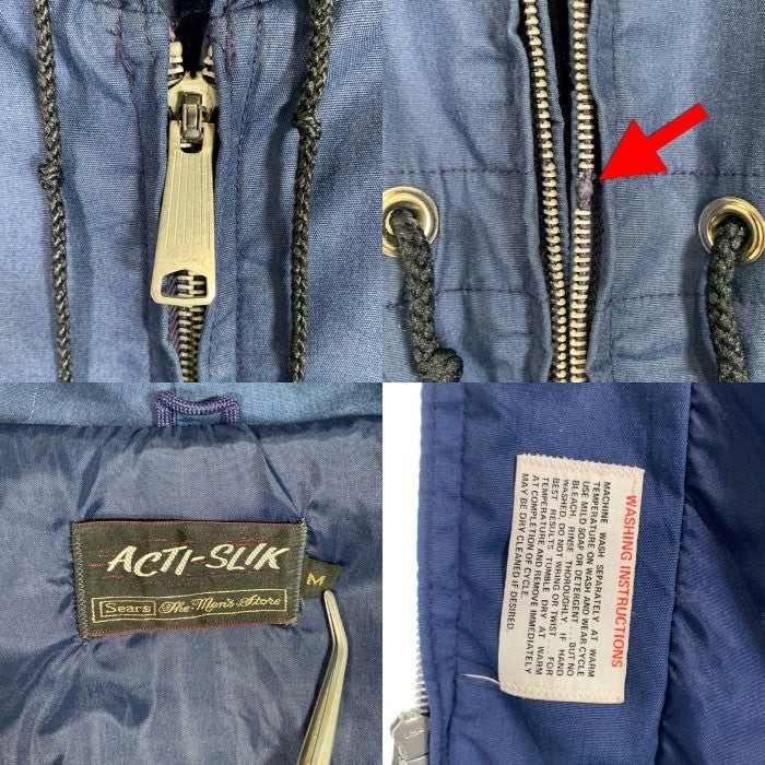 70's SEARS シアーズ ACTI-SLIK アクティスリック Hooded Jacket フルジップ フーディー ジャケット IDEALジップ ネイビー USA製 Size M 福生店