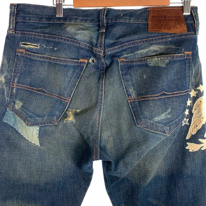 DENIM&SUPPLY RALPH LAUREN デニムアンドサプライ ラルフローレン ストレートデニムパンツ USED ダメージ リペア加工 インディゴ Size 33×30 福生店