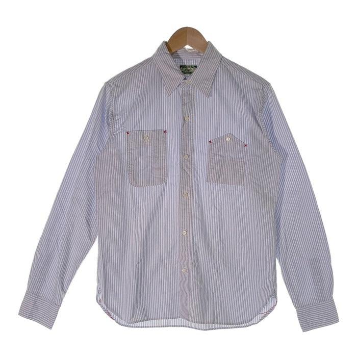 SUGAR CANE Light シュガーケーンライト ガチャポケ ストライプシャツ マチ 長袖 ホワイト ブルー Size M 福生店