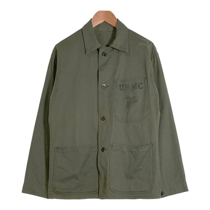 40's U.S.NAVY 米海軍 USMC (U.S.MARINE CORPS) P-41 HBT ヘリンボーンツイル カバーオールジャケット オリーブ Size S～M相当 福生店