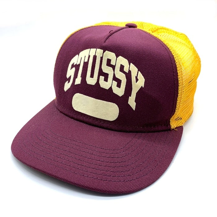 90's 00's STUSSY ステューシー STUSSY HATS メッシュ キャップ バーガンディー イエロー 福生店