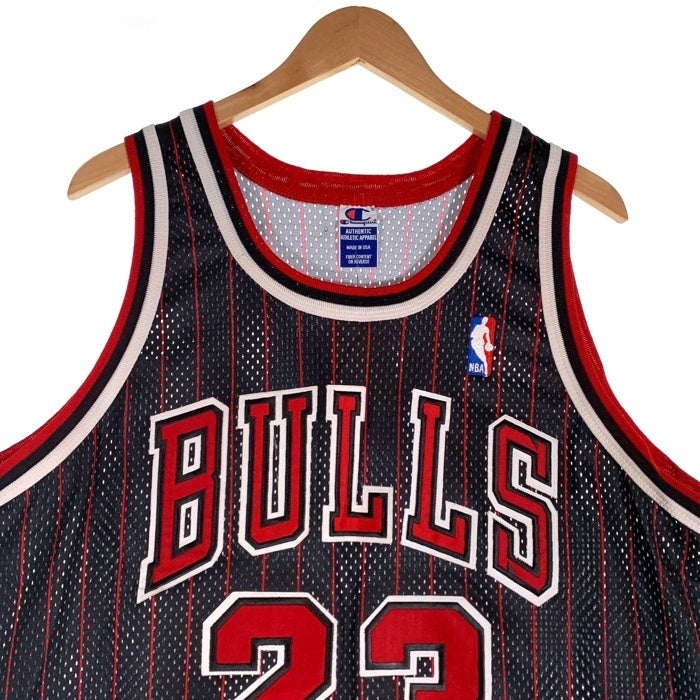 90's Champion チャンピオン Chicago Bulls シカゴ・ブルズ マイケルジョーダン タンクトップ ユニフォーム ブラック レッド ストライプ USA製 Size 48 福生店