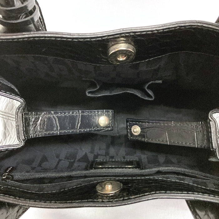 FURLA フルラ トートバッグ クロコ型押しハンドバッグ 保存袋付 ブラック 瑞穂店
