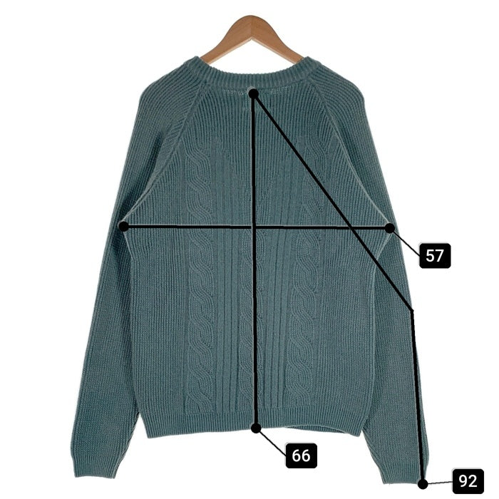 ARMANI JEANS アルマーニジーンズ ウール ポリエステル ケーブルニットセーター クルーネック ラグラン グリーン イタリア製 Size L 福生店