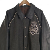 AVIREX アヴィレックス ウール レザー 羊毛 クラウン ロゴ スタジアム ジャケット スタジャン グレー Size 3XL 福生店
