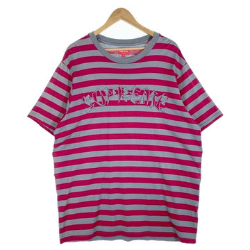 SUPREME シュプリーム 20AW Stripe Appliqué S/S Top ストライプアップリケ ショートスリーブトップ Tシャツ レッド グレー Size XL 福生店